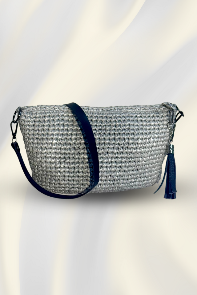 Saten Rafya Çapraz Çanta – Gri