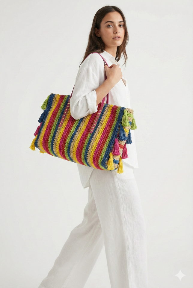 Renkli Püskül Tote – Enerjik Özgürlük