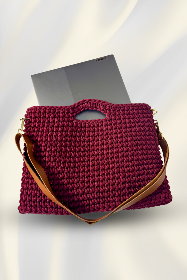 Örgü Laptop Çantası – Bordo