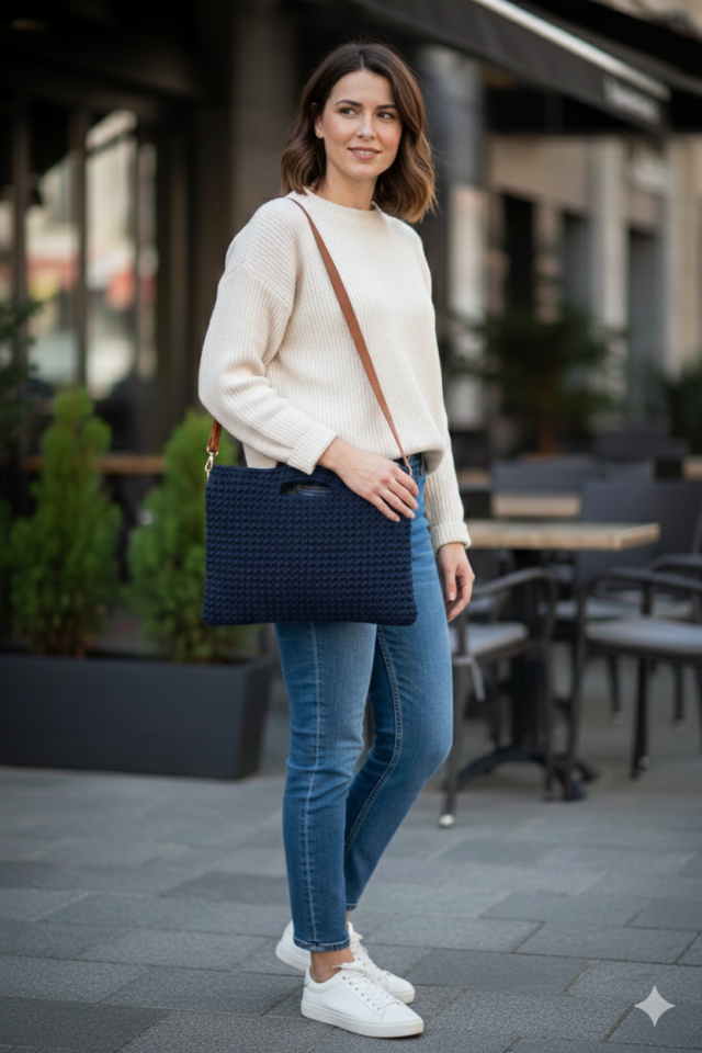 Örgü Laptop Çantası – Lacivert