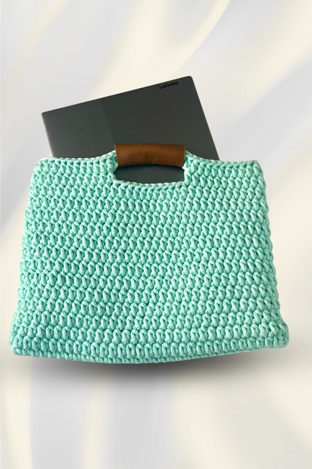 Deri Dokunuş Örgü Bilgisayar Çantası - Yeşil