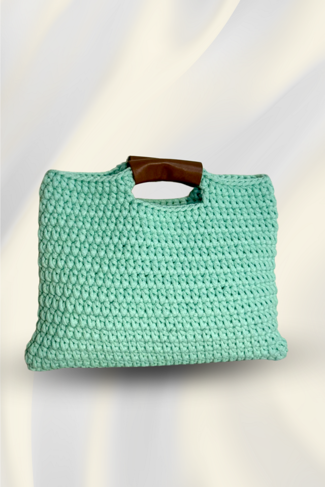 Deri Dokunuş Örgü Bilgisayar Çantası - Yeşil