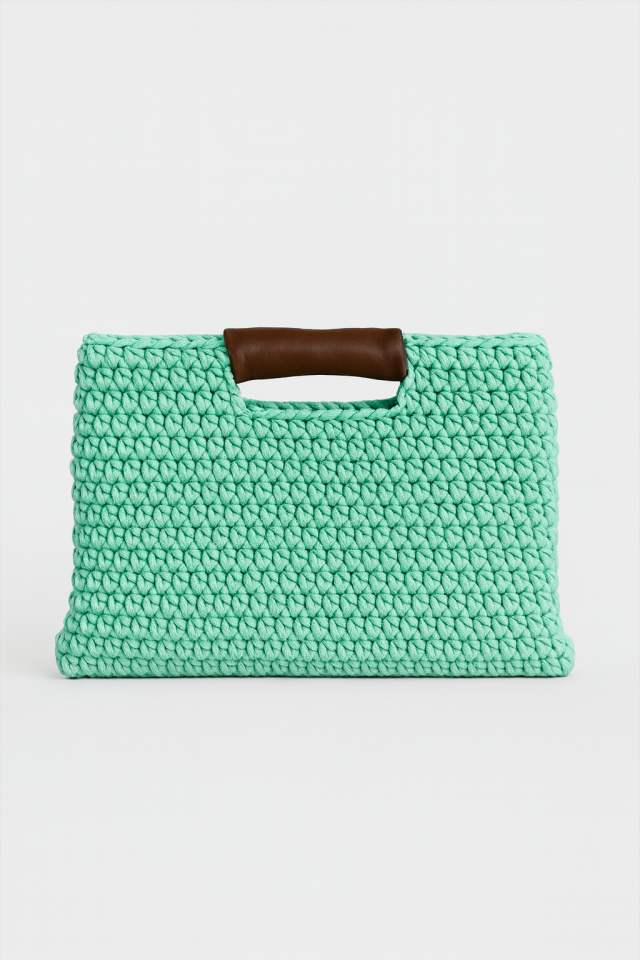 Deri Dokunuş Örgü Bilgisayar Çantası - Yeşil