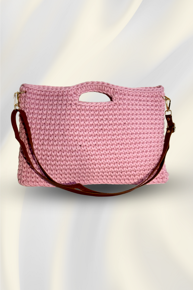 Deri Dokunuş Örgü Bilgisayar Çantası - Pembe