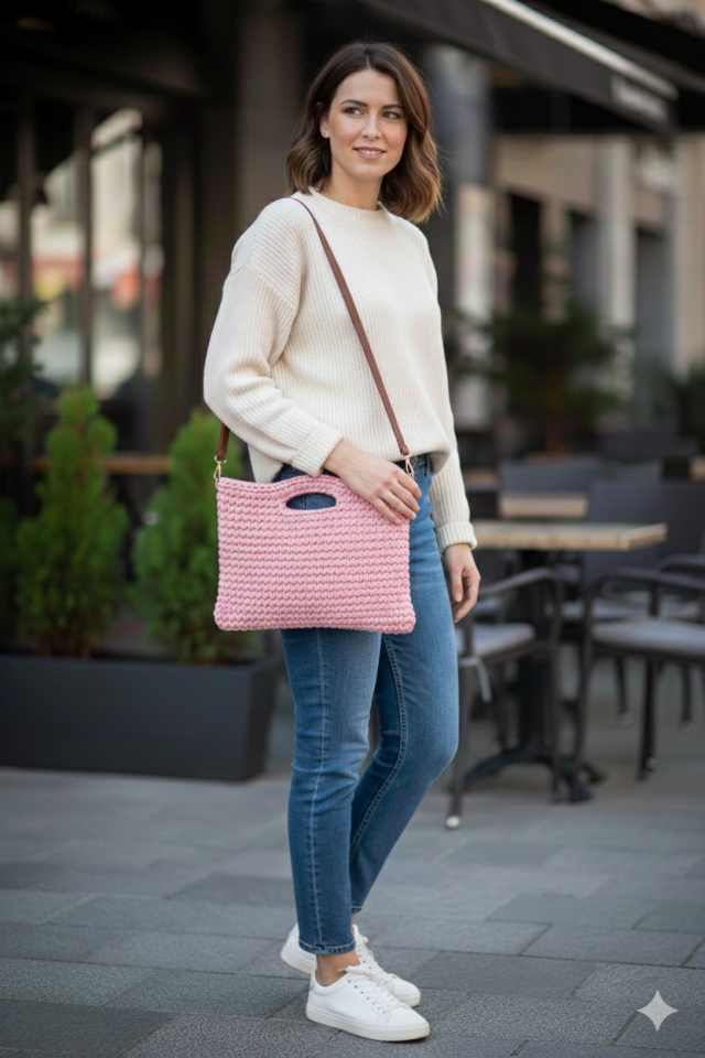 Örgü Laptop Çantası –  Pembe