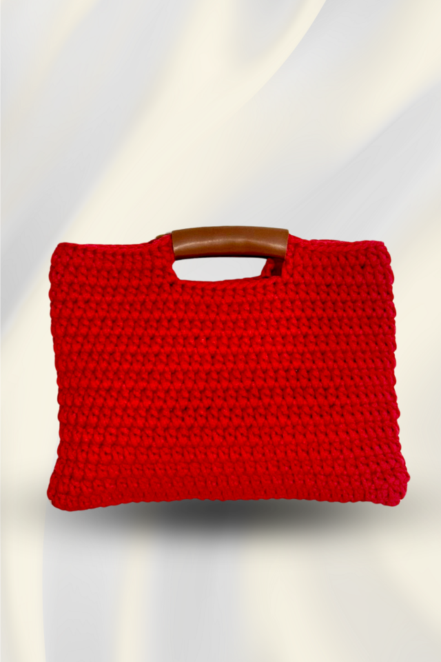 Deri Dokunuş Örgü Bilgisayar Çantası - Kırmızı