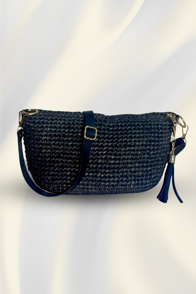 Saten Rafya Çapraz Çanta – Siyah