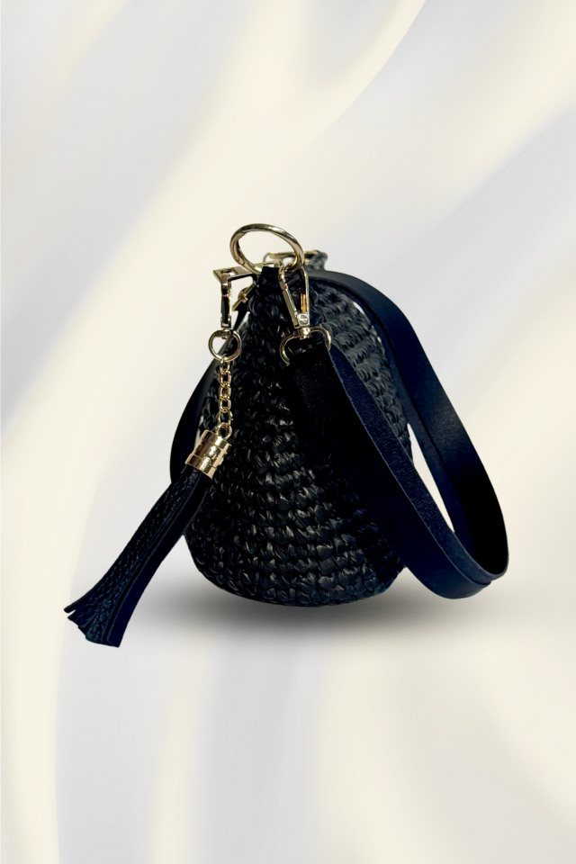 Saten Rafya Çapraz Çanta – Siyah