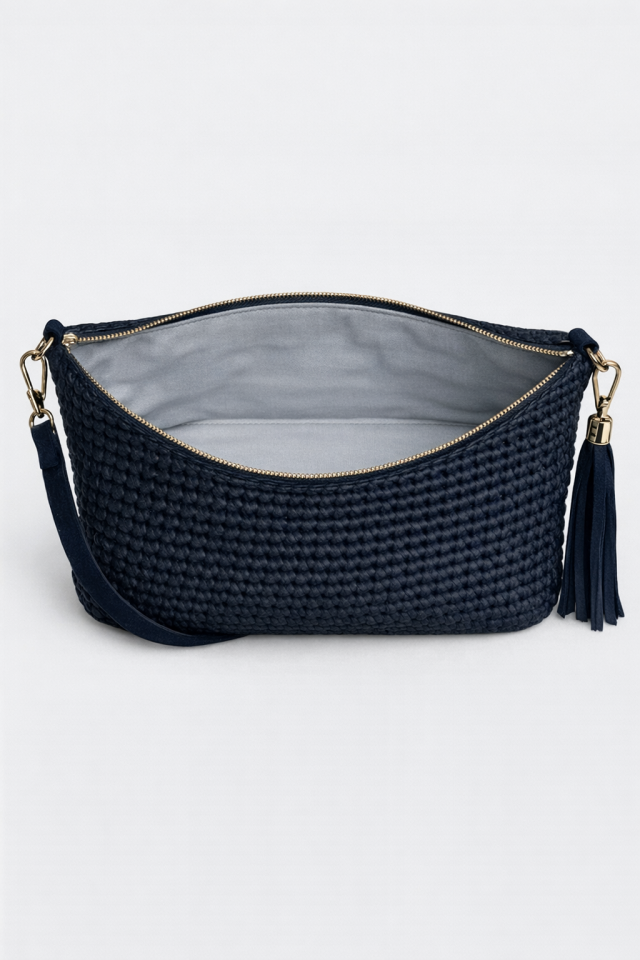 Saten Rafya Çapraz Çanta – Siyah