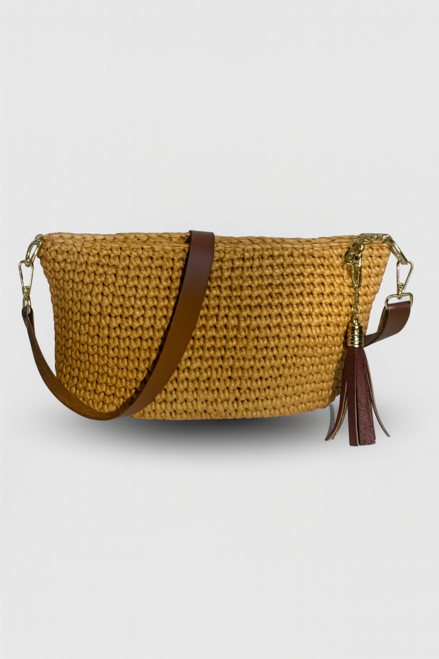 Saten Rafya Çapraz Çanta – Taba