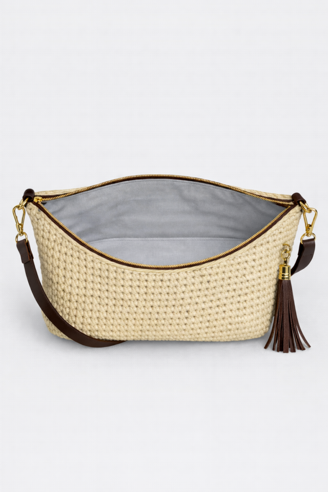 Saten Rafya Çapraz Çanta – Krem