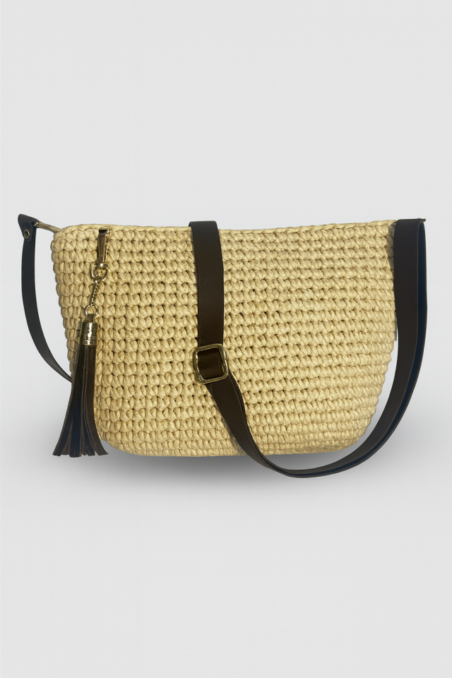 Saten Rafya Çapraz Çanta – Krem