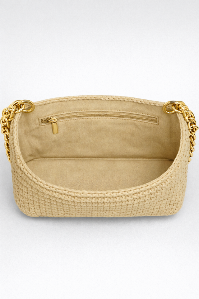 Rafya Omuz Çantası – Krem