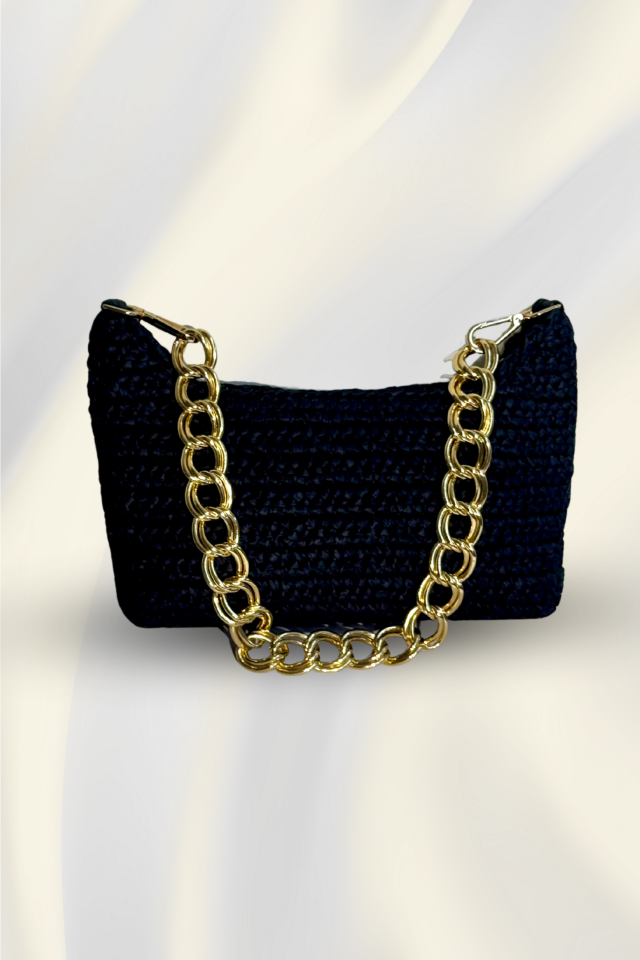 Rafya Omuz Çantası – Siyah