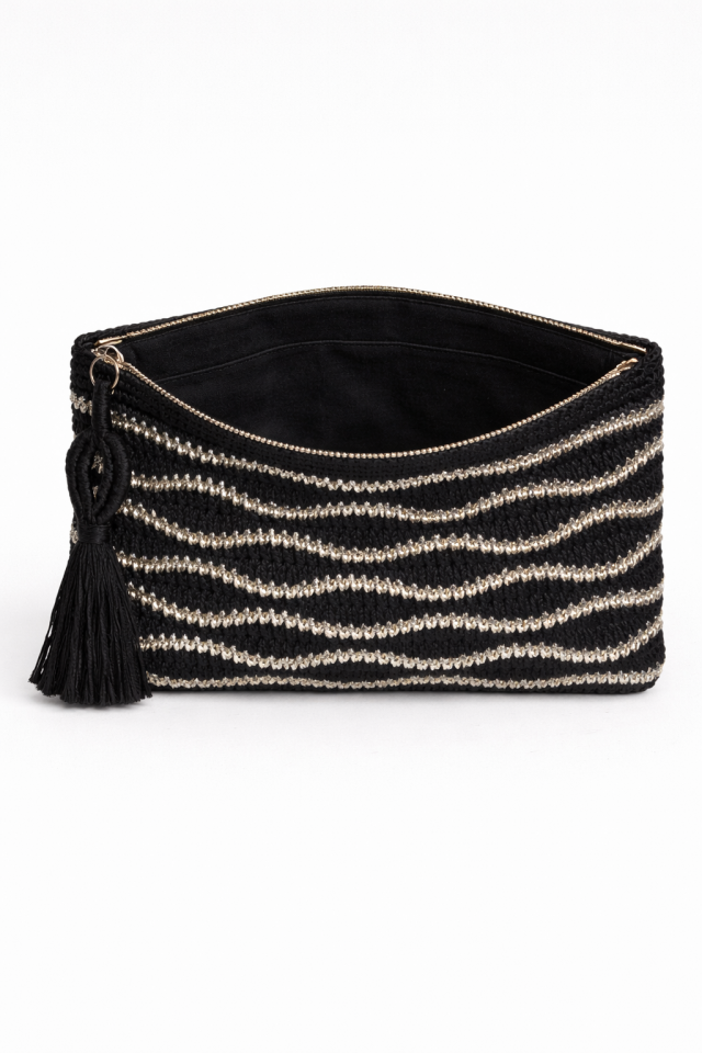 Dalga Clutch – Siyah&Gümüş