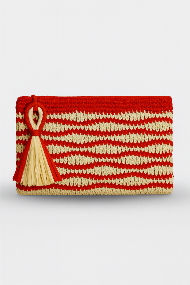 Dalga Clutch – Kırmızı&Krem