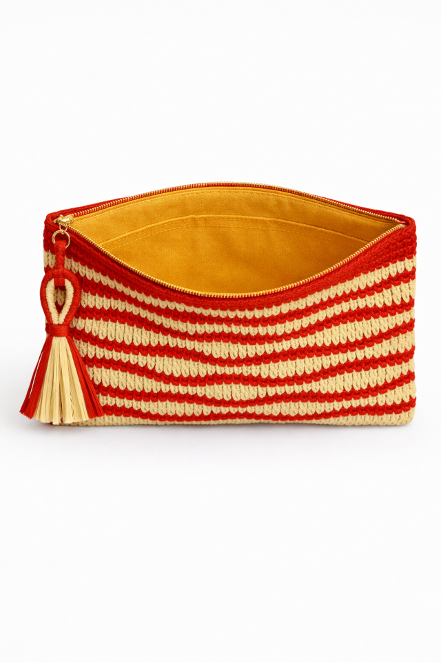 Dalga Clutch – Kırmızı&Krem