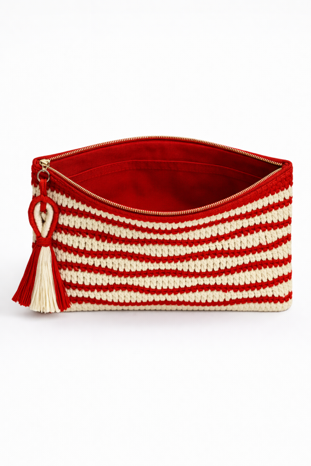 Dalga Clutch – Kırmızı&Beyaz