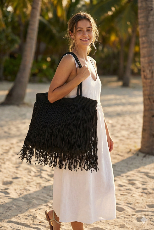 Püskül Tote – Siyah