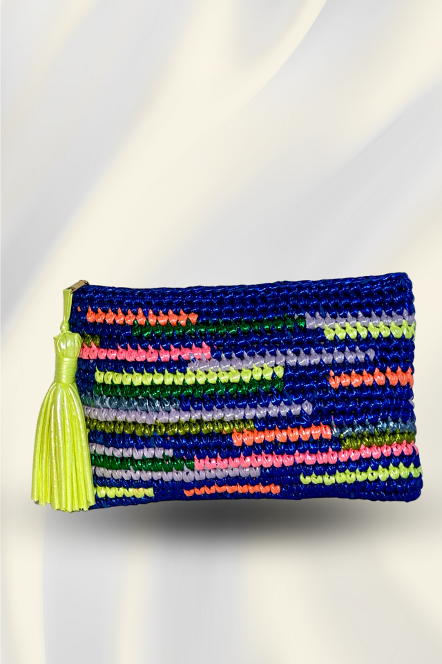Renkli Çizgi Clutch - Sarı Püskül