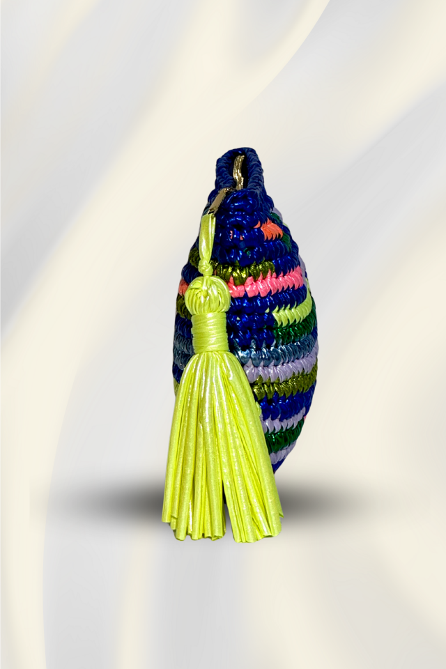 Renkli Çizgi Clutch - Sarı Püskül