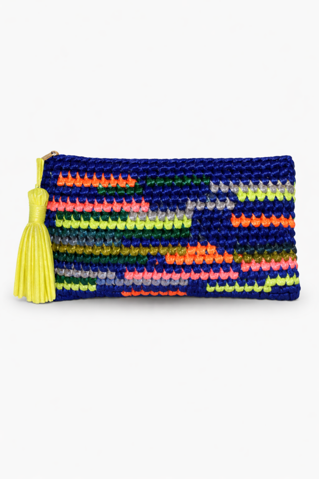 Renkli Çizgi Clutch - Sarı Püskül