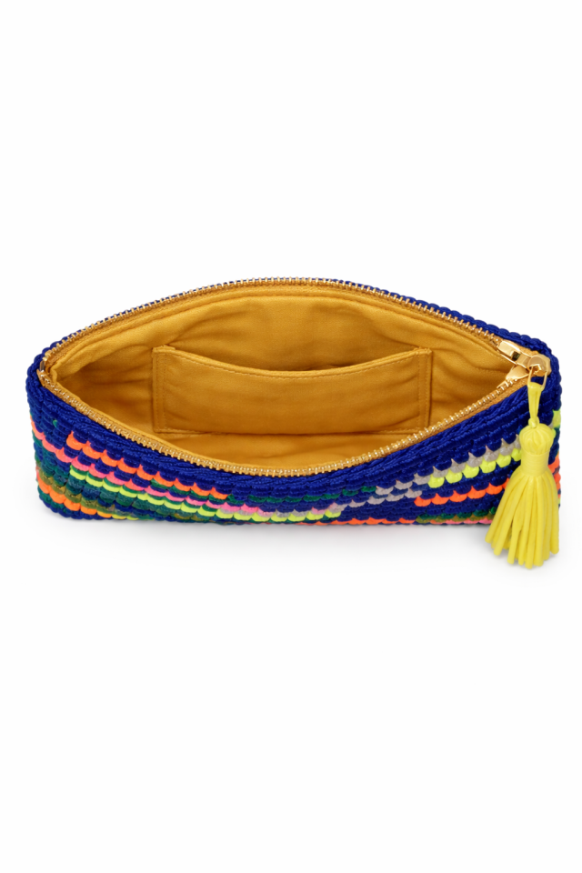 Renkli Çizgi Clutch - Sarı Püskül