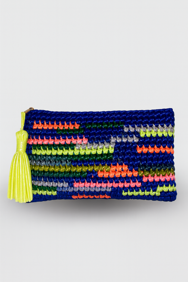 Renkli Çizgi Clutch - Sarı Püskül