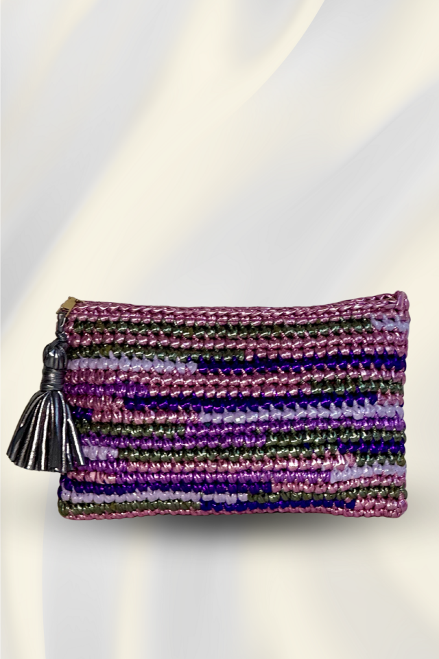 Renkli Çizgi Clutch - Antrasit Püskül