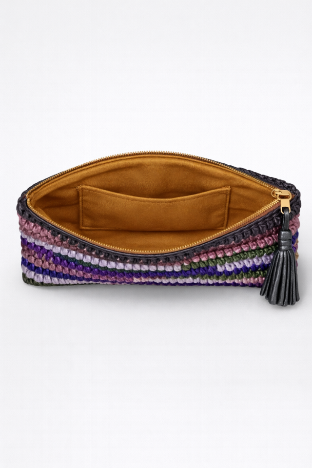 Renkli Çizgi Clutch - Antrasit Püskül