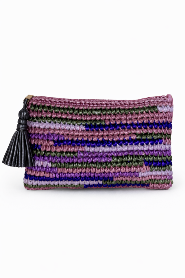 Renkli Çizgi Clutch - Antrasit Püskül