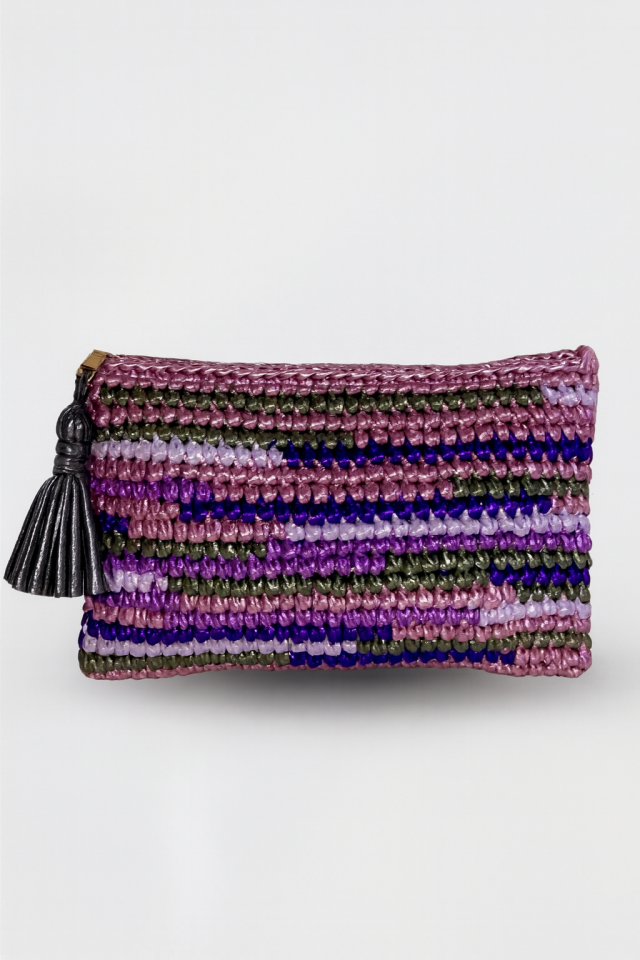 Renkli Çizgi Clutch - Antrasit Püskül