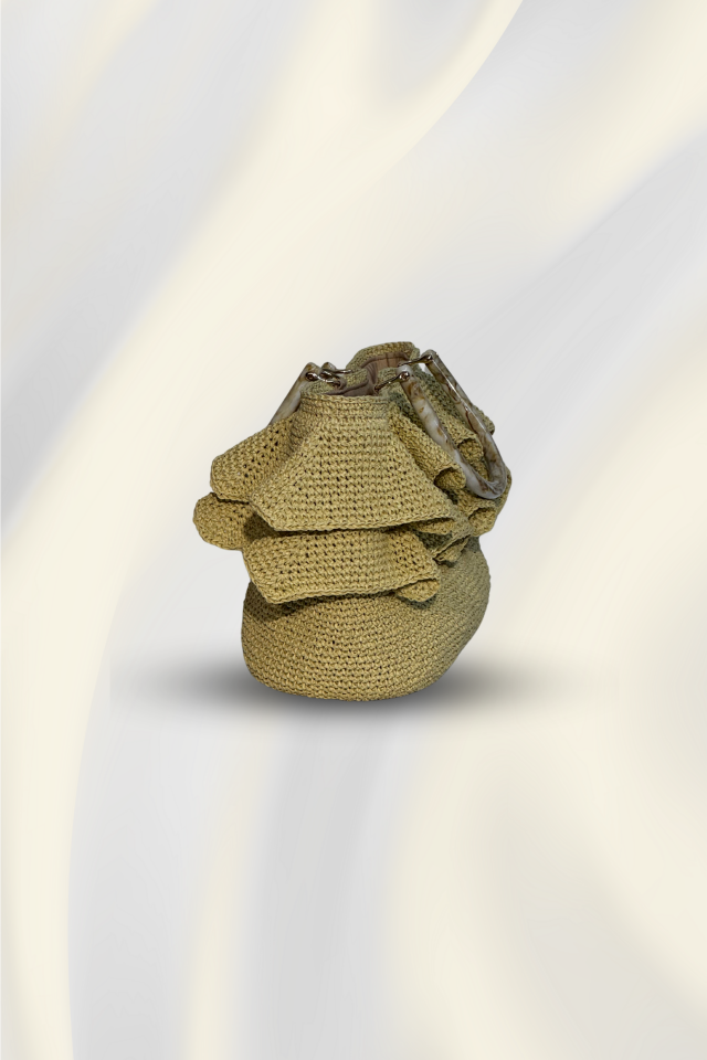 Volan Detaylı Hasır Çanta - Krem