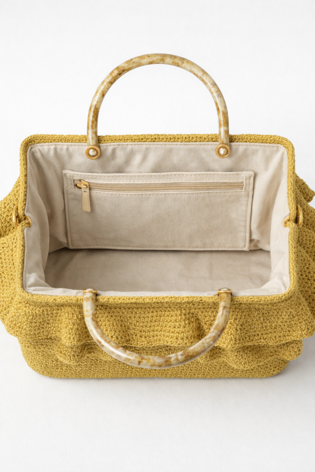 Volan Detaylı Hasır Çanta - Krem