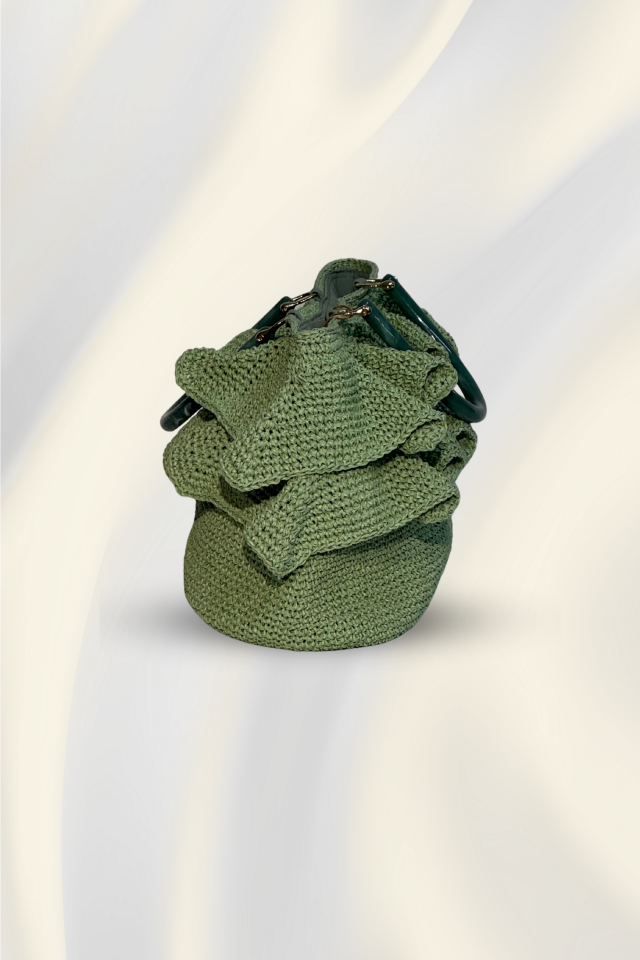 Volan Detaylı Hasır Çanta - Su Yeşil