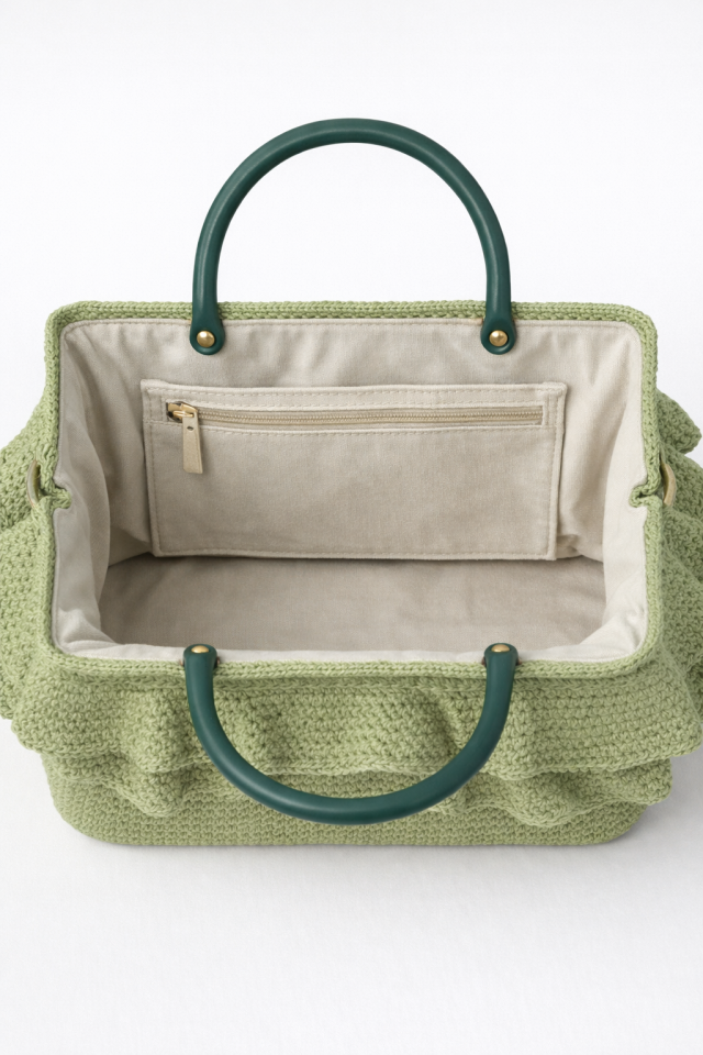 Volan Detaylı Hasır Çanta - Su Yeşil