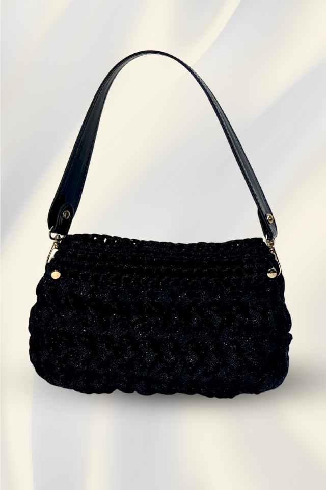 Kristal Örgü Gece Çantası – Siyah