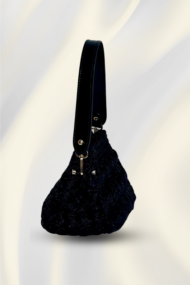 Kristal Örgü Gece Çantası – Siyah