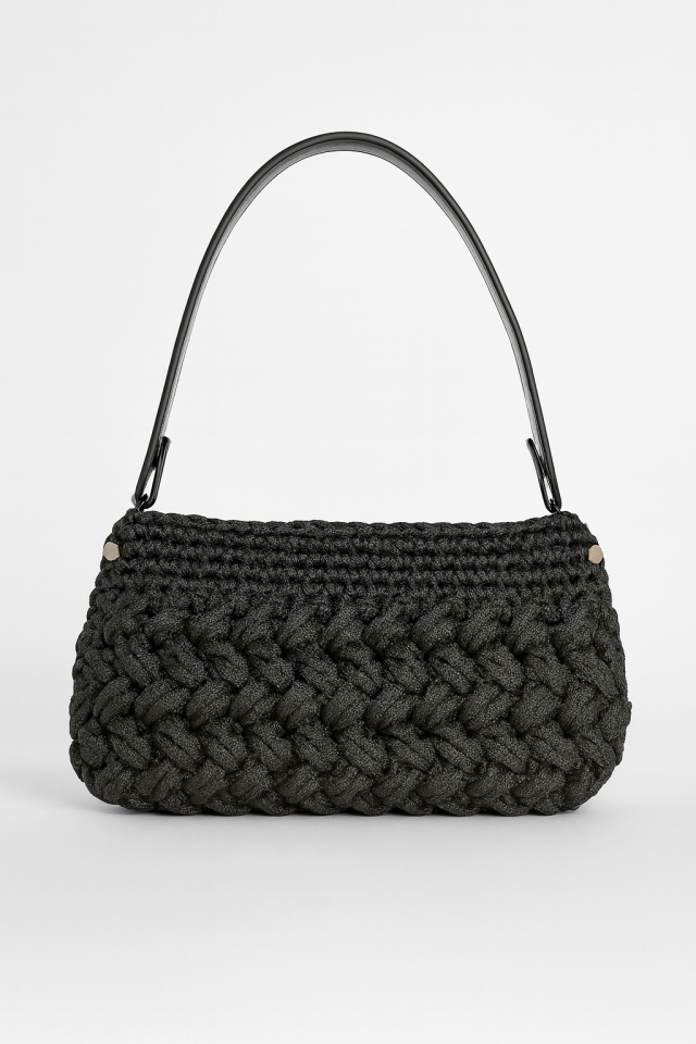 Kristal Örgü Gece Çantası – Siyah
