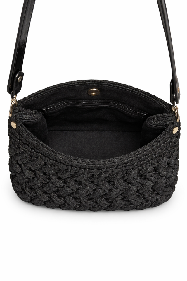 Kristal Örgü Gece Çantası – Siyah