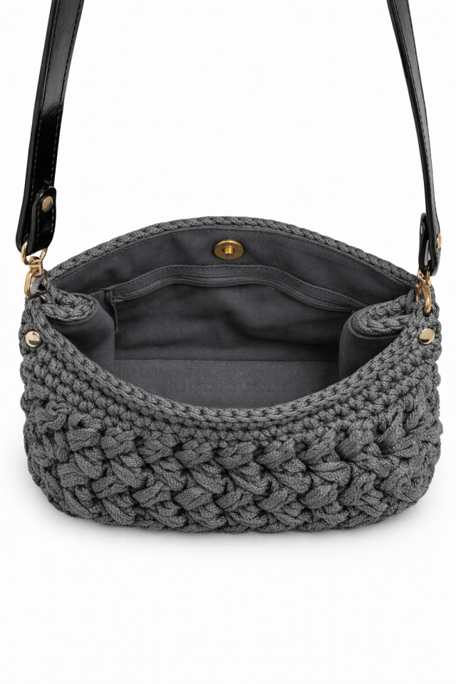 Kristal Örgü Gece Çantası – Gri