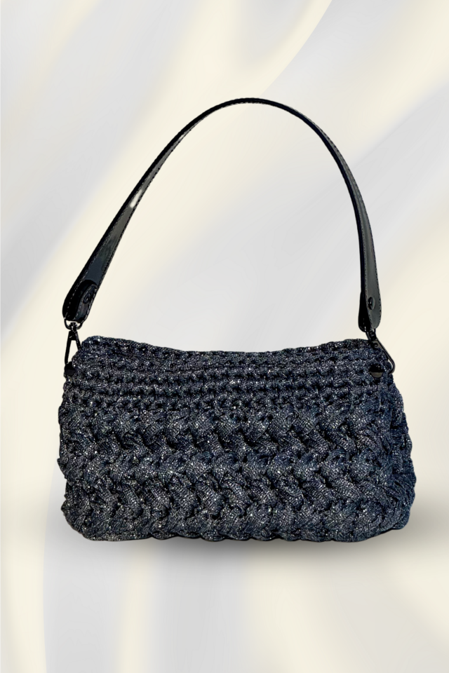 Kristal Örgü Gece Çantası – Gri