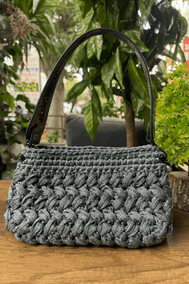 Kristal Örgü Gece Çantası – Gri