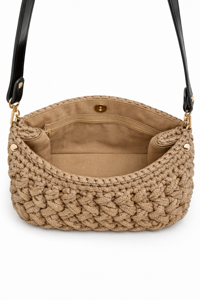 Kristal Örgü Gece Çantası – Kahverengi