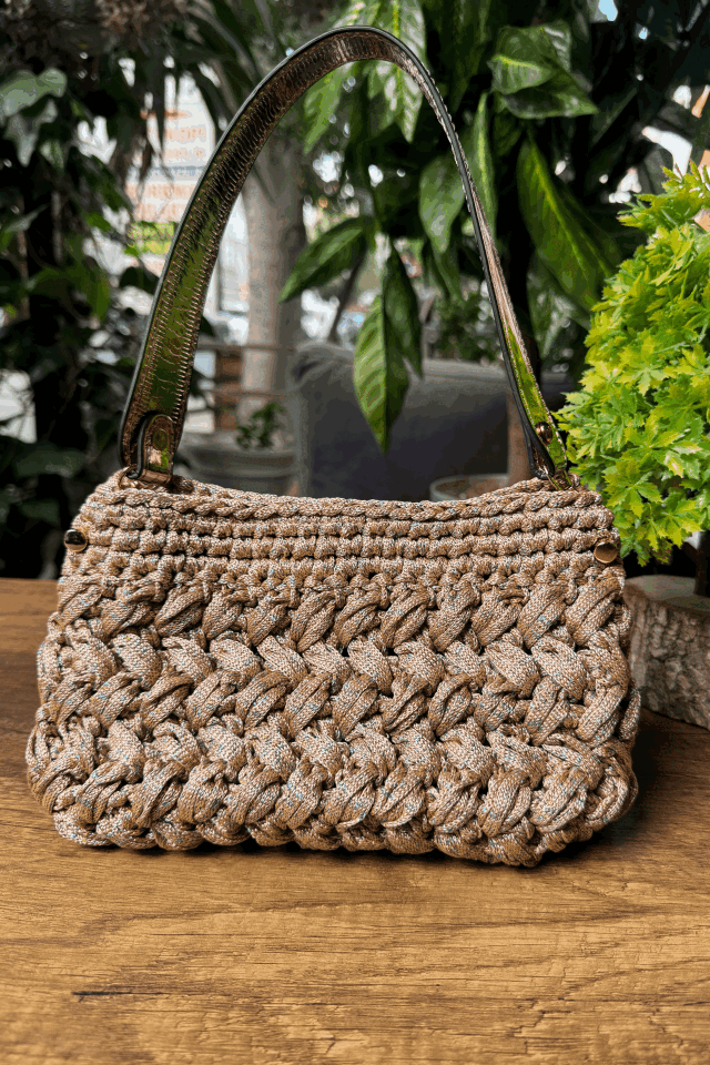 Kristal Örgü Gece Çantası – Kahverengi
