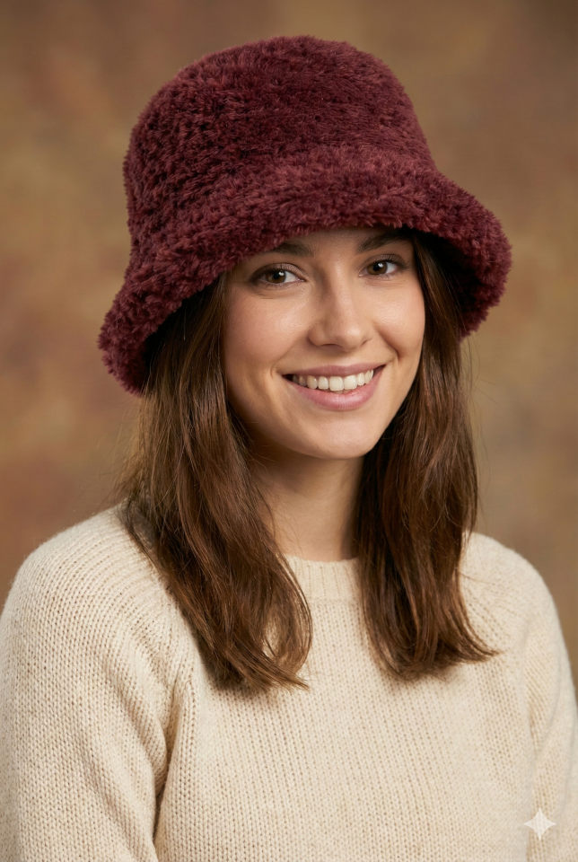 Yumuşak Kürk Şapka - Bordo