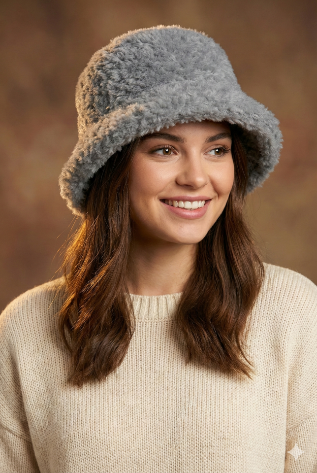 Yumuşak Kürk Şapka - Gri