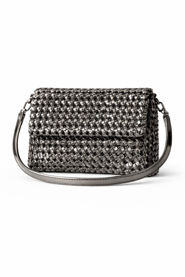 Metalik Örgü Omuz Çantası - Antrasit