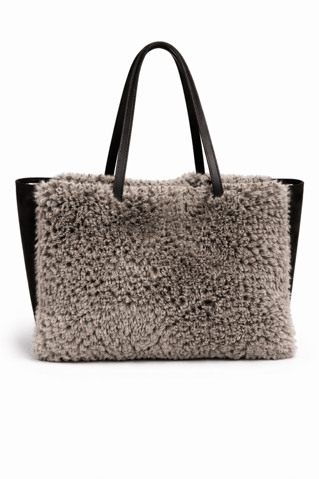 Kürklü Süet Çanta - Siyah
