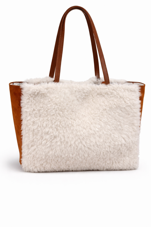 Kürklü Süet Çanta - Kahverengi